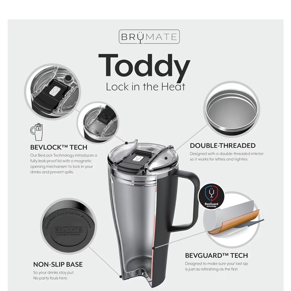 BrüMate Toddy XL 32oz 100% Leak-Proof White Insulated Tumbler - Picture 8 of 10